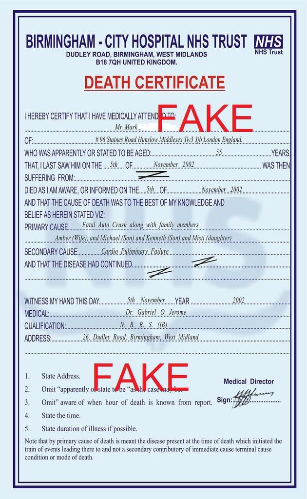 Fake Death certificates